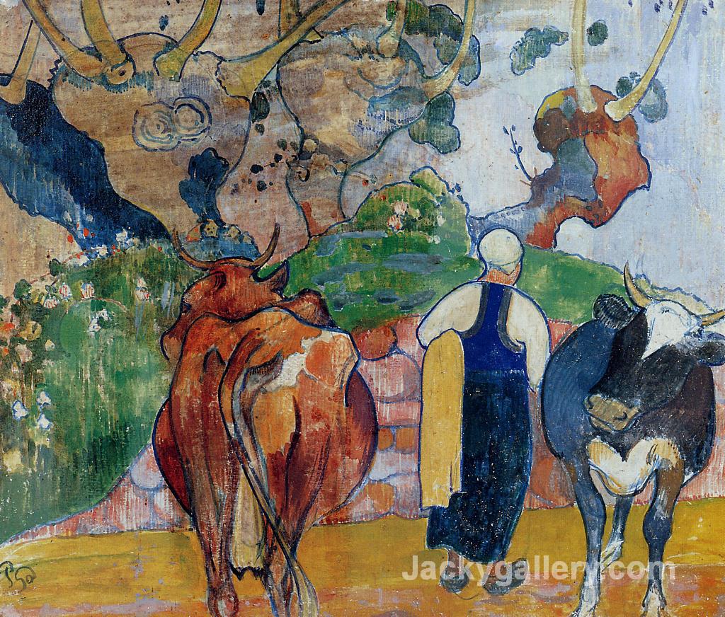Peasant Woman and Cows in a Landscape by Paul Gauguin paintings reproduction